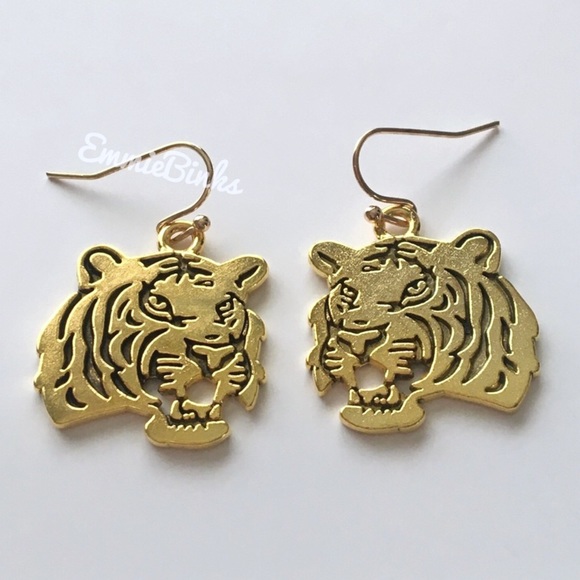 New Golden Etched Tiger Earrings | Auburn Tigers | LSU | Clemson Mascot Football - Picture 4 of 16